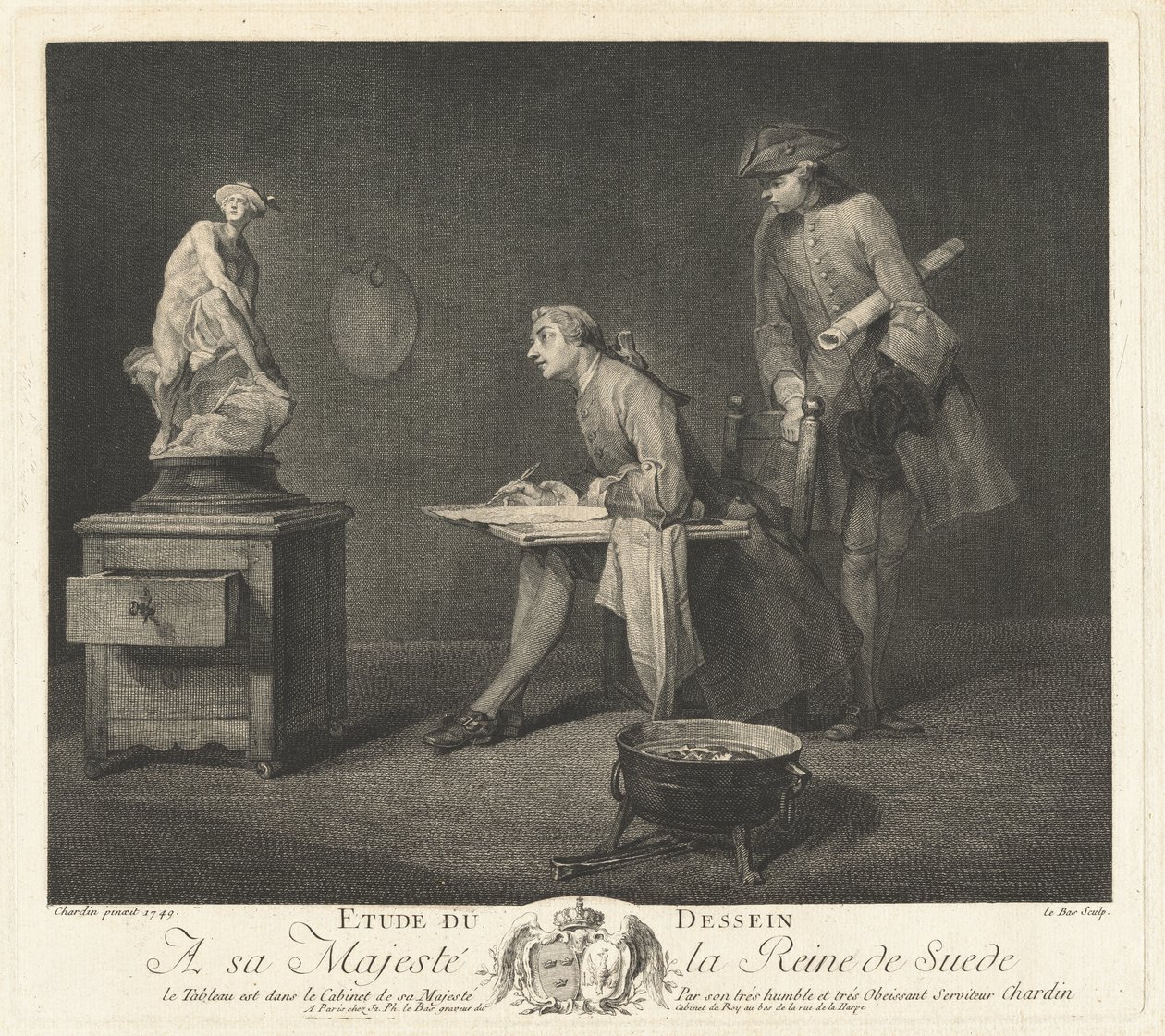 The Drawing Lesson by Jacques Philippe Le Bas after Jean Siméon Chardin
