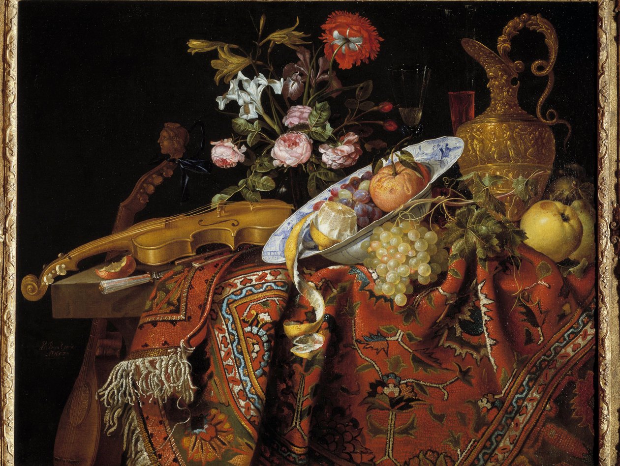 Still life with violin and aquamarine. Painting by Jacques Samuel Bernard (1615-1687) by Jacques Samuel Bernard