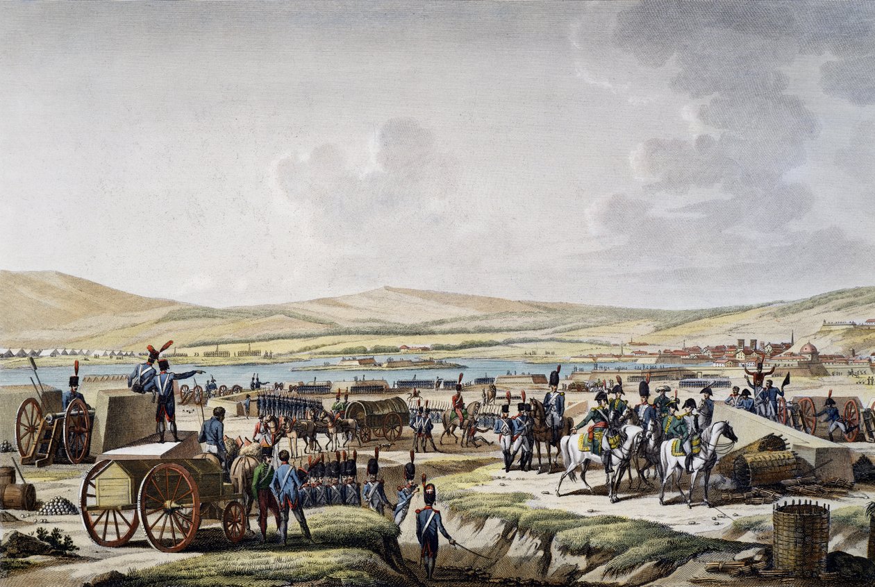 Napoleon Visiting the Siege Works at Danzig, Engraving by Francois Jacques Dequevauviller by Jacques Swebach Desfontaines