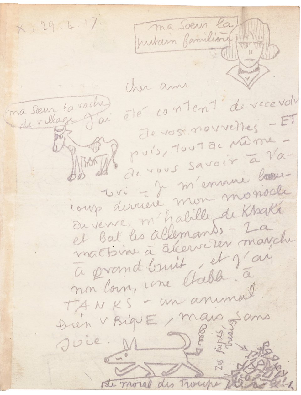 Autograph letter with drawings by Jacques Vache