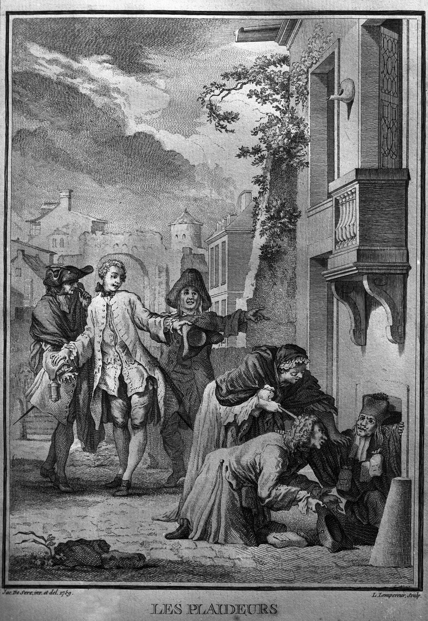 Les Plaideurs - Illustration after Jacques de Seve for the works of Jean Racine, poet tragique francais. engraving of 1760 by Jacques de (after) Seve