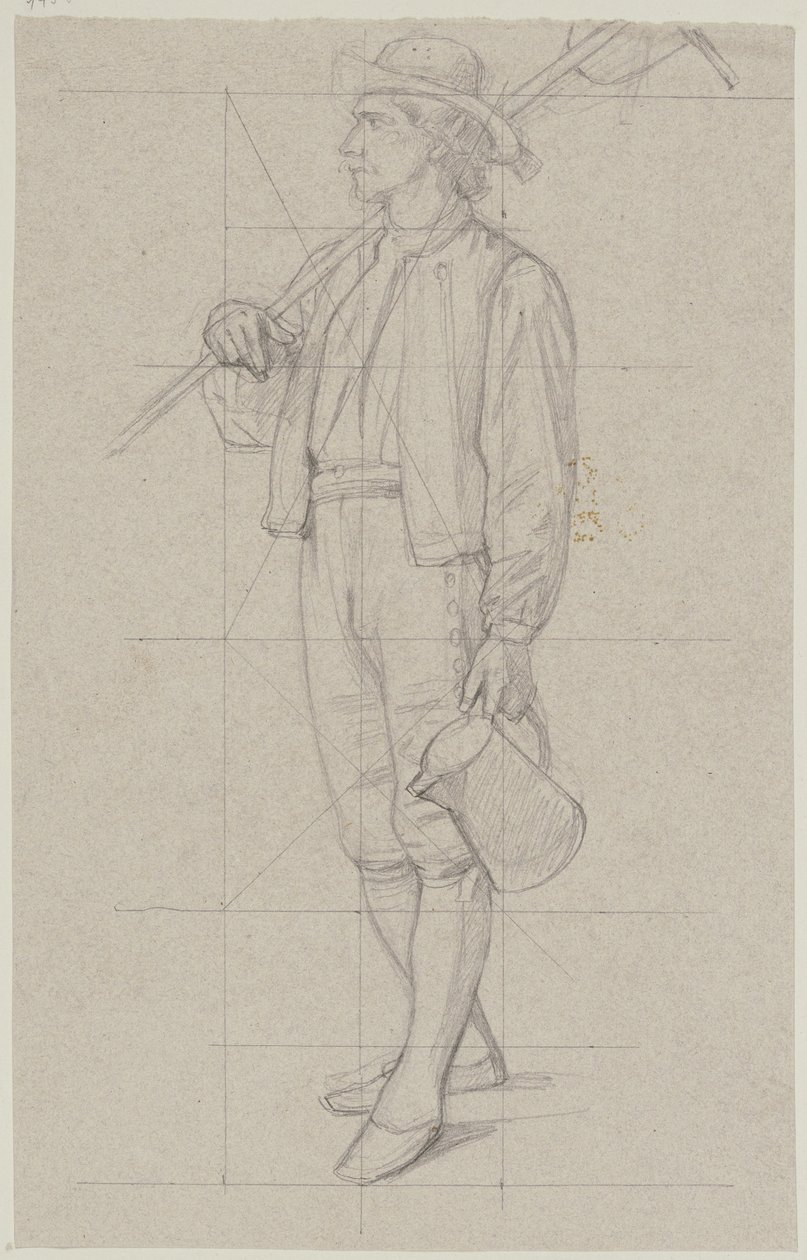 Walking Farmer with Shouldered Rake and a Can in the Left Hand by Jakob Becker