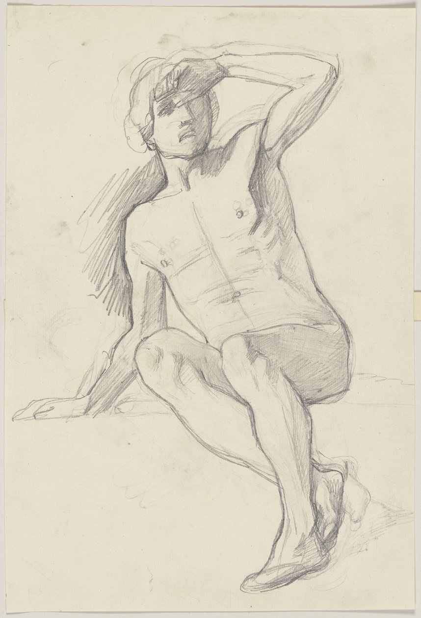 Seated Male Nude, Shading His Eyes with His Left Hand by Jakob Becker