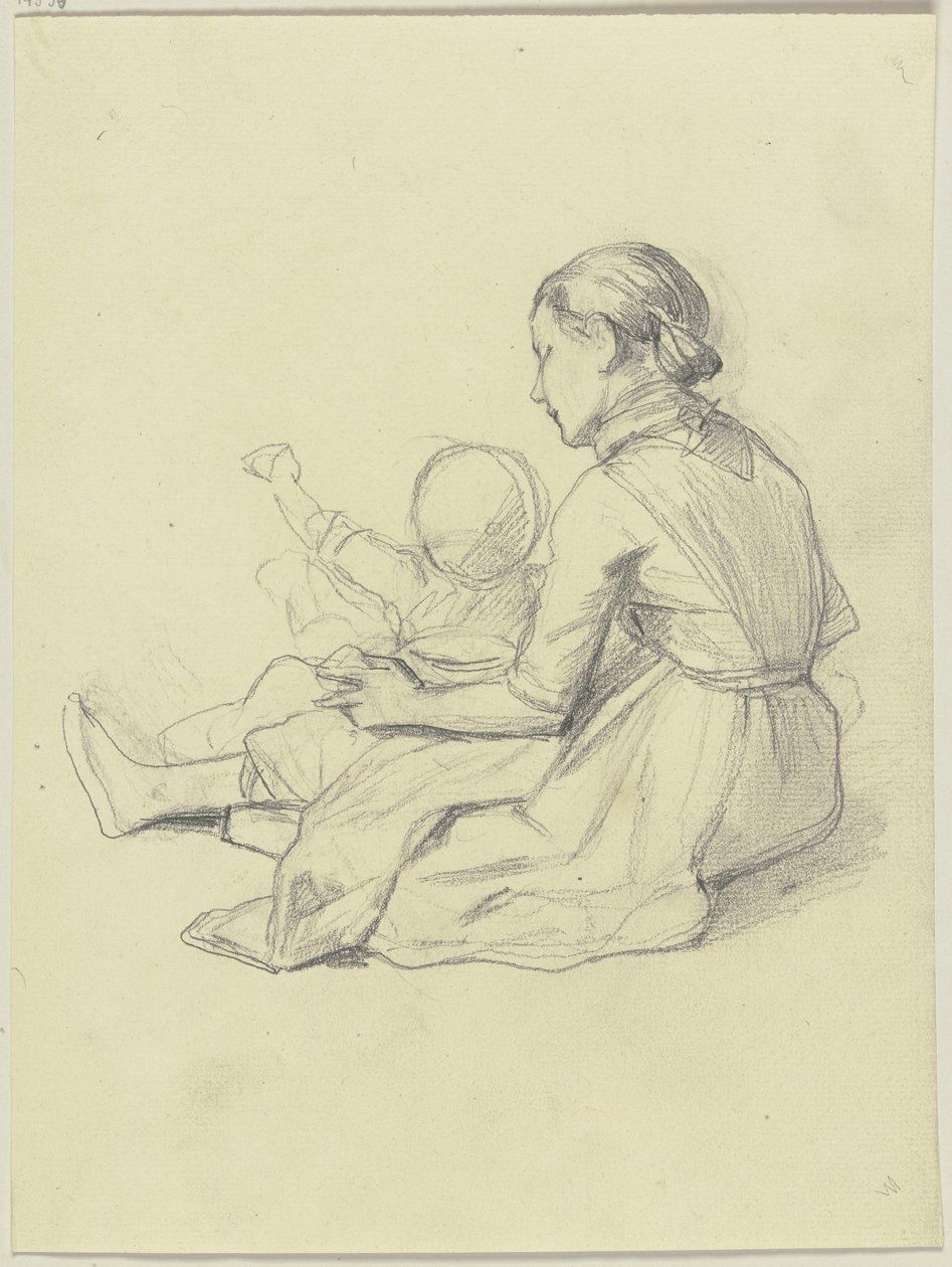 Young Girl with Child by Jakob Becker