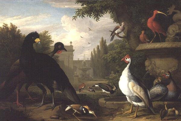 Exotic fowl in an ornamental garden by Jakob Bogdani or Bogdany