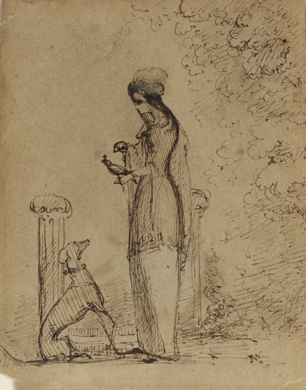 A Woman with a Dog and Bird, c.1850-51 by James Abbott McNeill Whistler