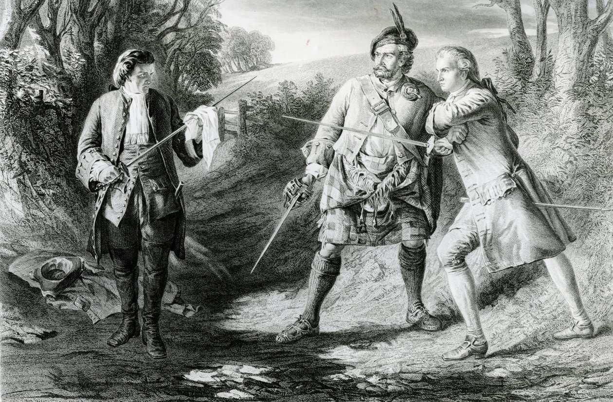 Rob Roy Parting Duellists Rashleigh and Francis Osbaldistone, Engraved by John Le Conte, 1867 by James Blake McDonald