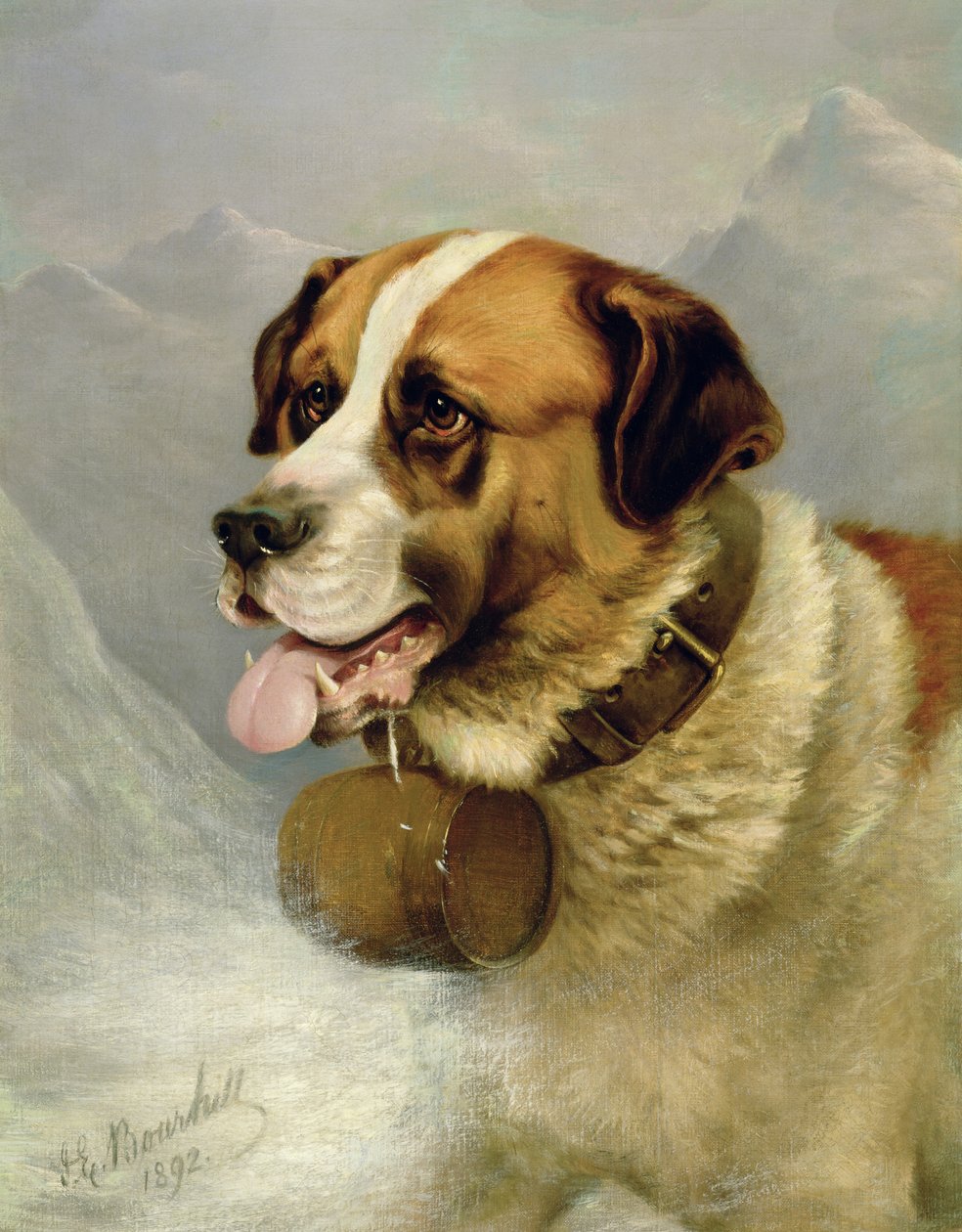 A Portrait of a St. Bernard in an Alpine Landscape by James E. Bourhill