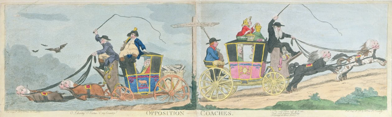 Opposition Coaches, Published by S.W. Fores in 1788 by James Gillray