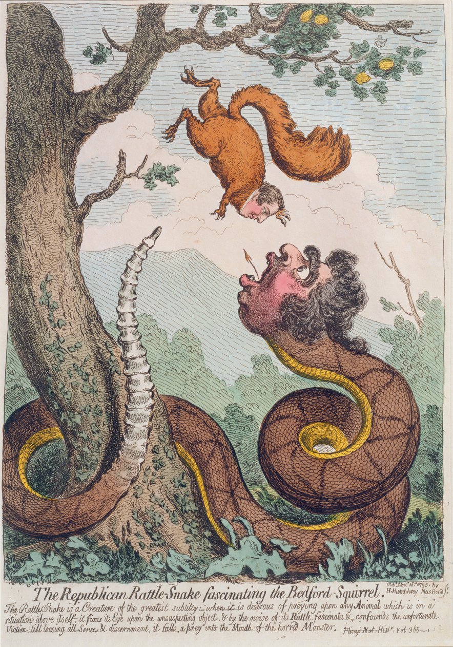 The Republican Rattle-Snake Fascinating the Bedford Squirrel by James Gillray