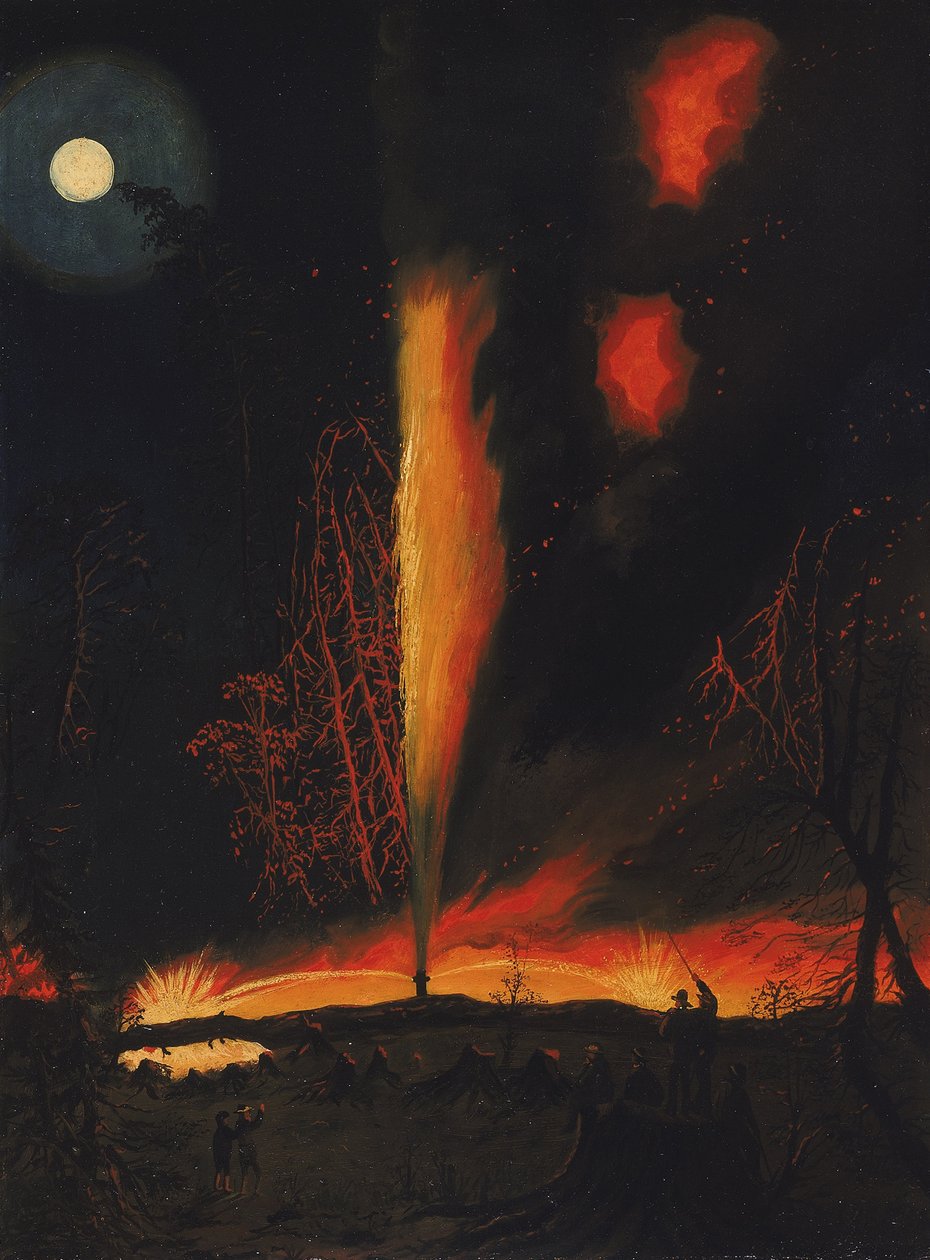 Burning Oil Well at Night, near Rouseville, Pennsylvania by James Hamilton