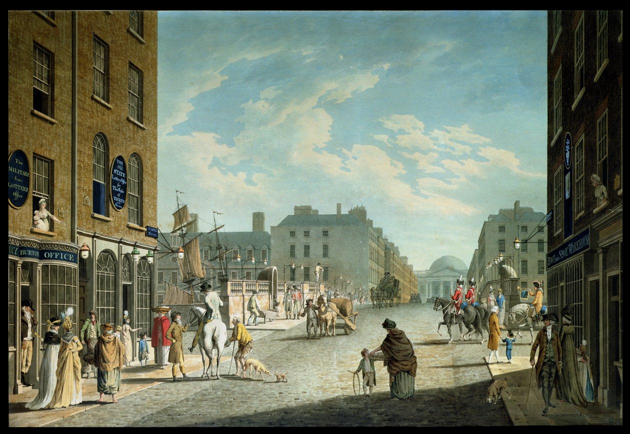 Capel Street with the Royal Exchange, Dublin, 1800 by James Malton