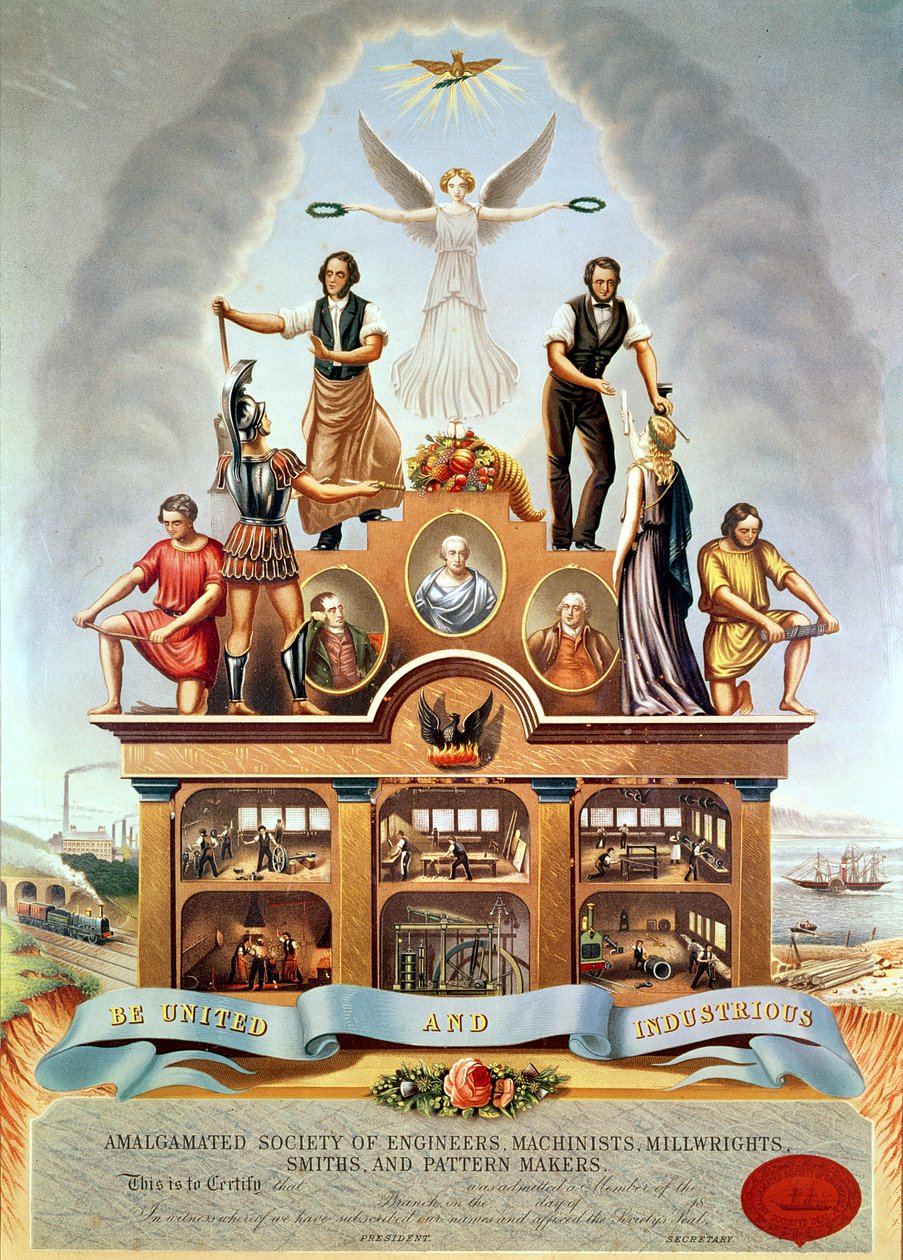 Trade Emblem of the Amalgamated Society of Engineers, Machinists, Millwrights, Smiths and Pattern Makers, Engraved by George Greatbach, 1852 by James Sharples