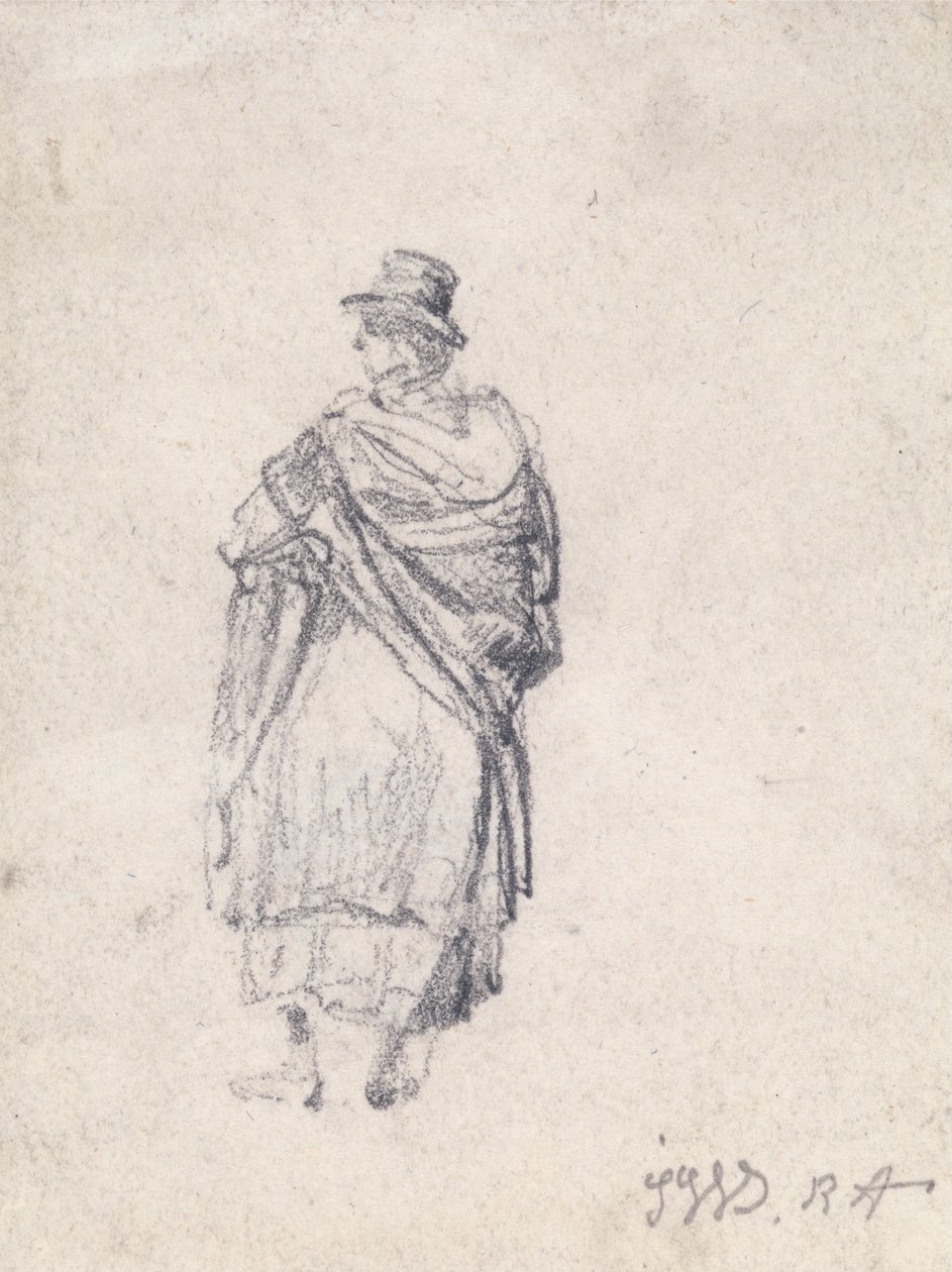 Back View of Country Woman in Hat and Shawl by James Ward