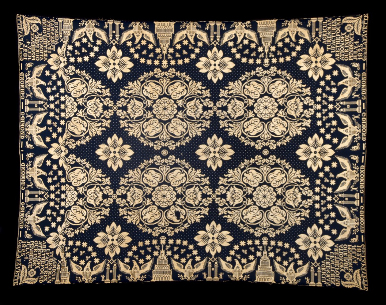 Agriculture and Manufacturers Double-cloth Coverlet, c. 1821-1828 by James (attr.to) Alexander