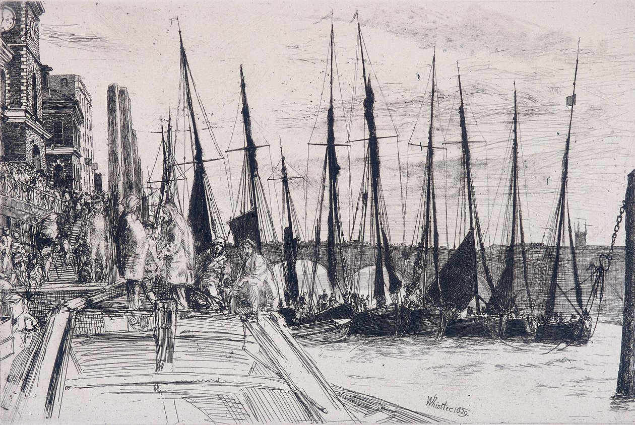 Boats alongside Billingsgate, London by James Abbott McNeill Whistler