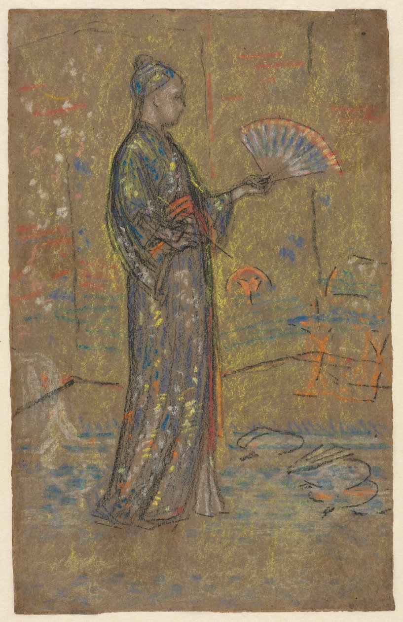 Japanese Woman Painting a Fan recto, Standing Woman Holding Up Her Dress verso by James Abbott McNeill Whistler