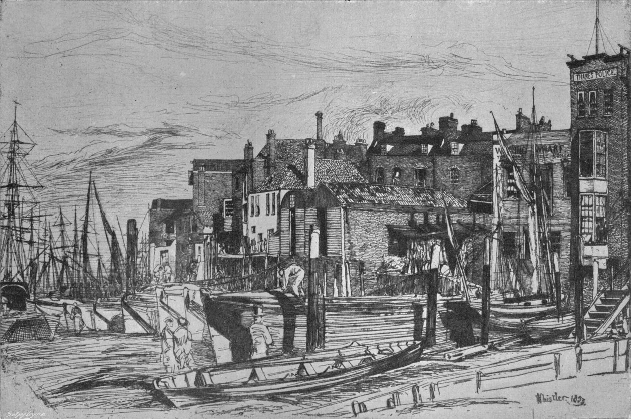 Thames Police, Formerly Called Wapping Wharf, 1859 by James Abbott McNeill Whistler