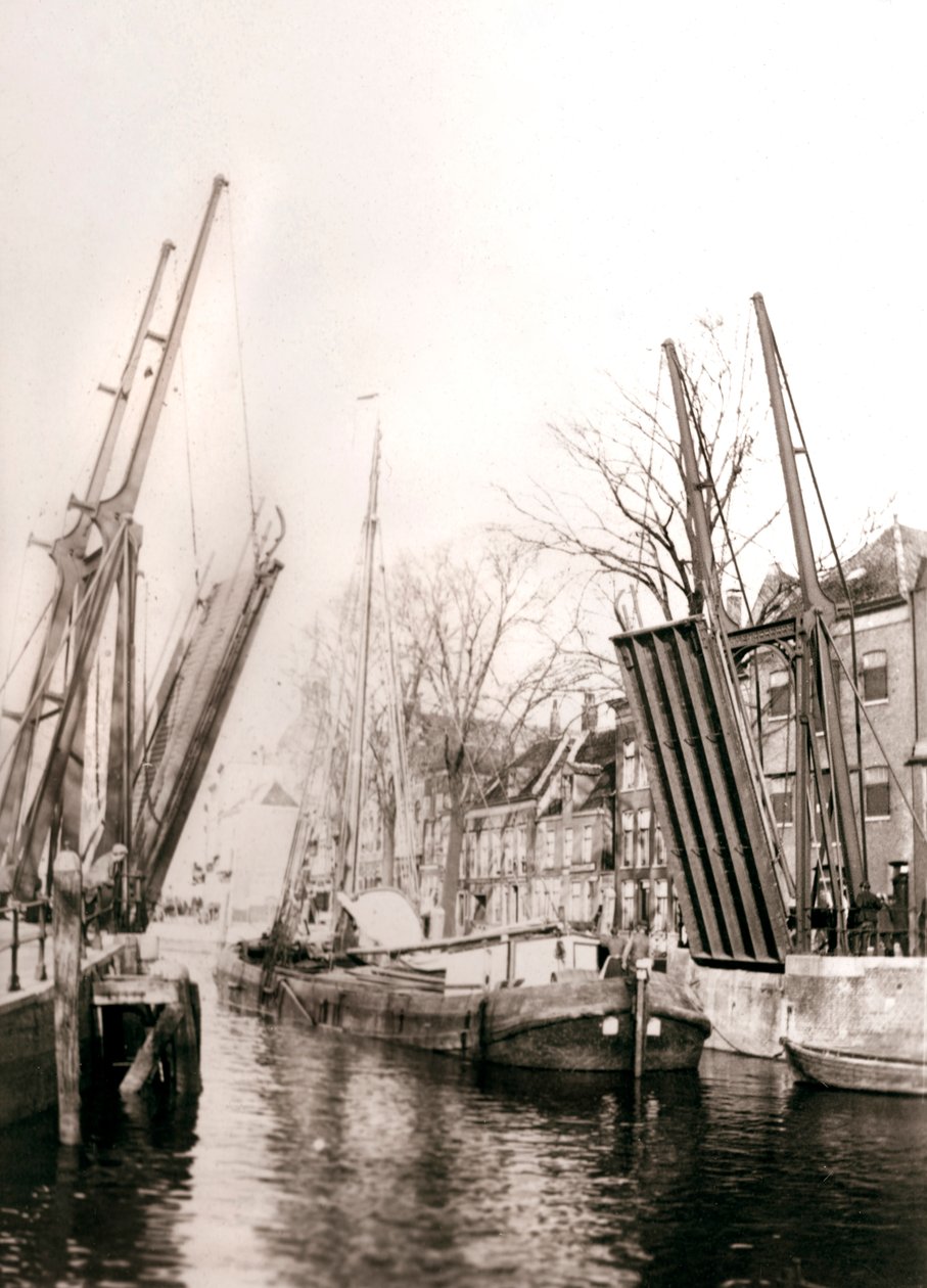 Canal bridge and boats, Dordrecht, Netherlands, 1898 by James Batkin