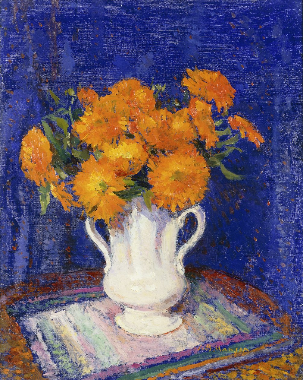 Marigolds in a White Vase by James Bolivar Manson