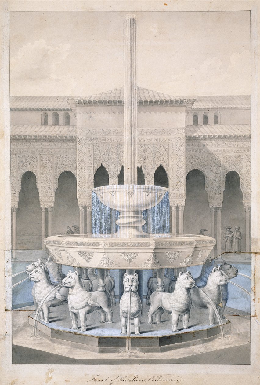 Fountain in the Court of the Lions, Alhambra, from The Arabian Antiquities of Spain, published 1815 by James Cavanagh Murphy