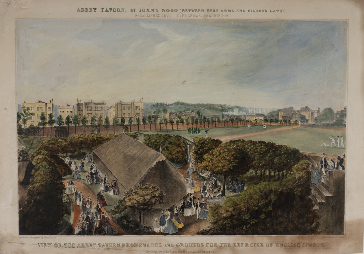 View of the Abbey Taverns promenades and grounds, Violet Hill, Marylebone by James D Barnett