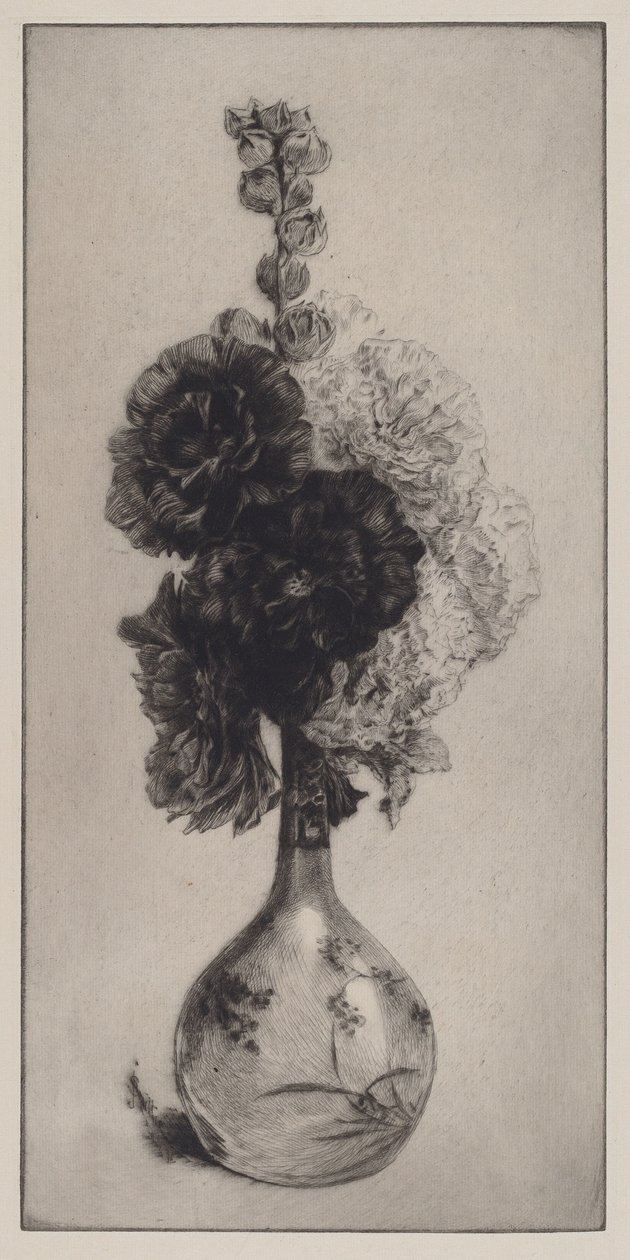 Hollyhocks in a Long-Necked Vase by James David Smillie