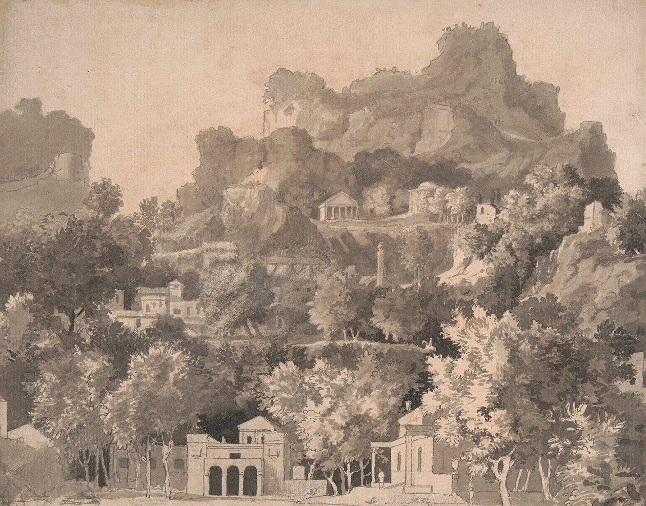 Rocky Landscape with Classical Buildings by James Deacon