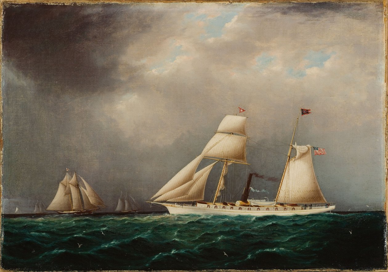 American Steam-Sail Yacht EMILY at Sea with Four Schooners Off Bow by James E. Buttersworth