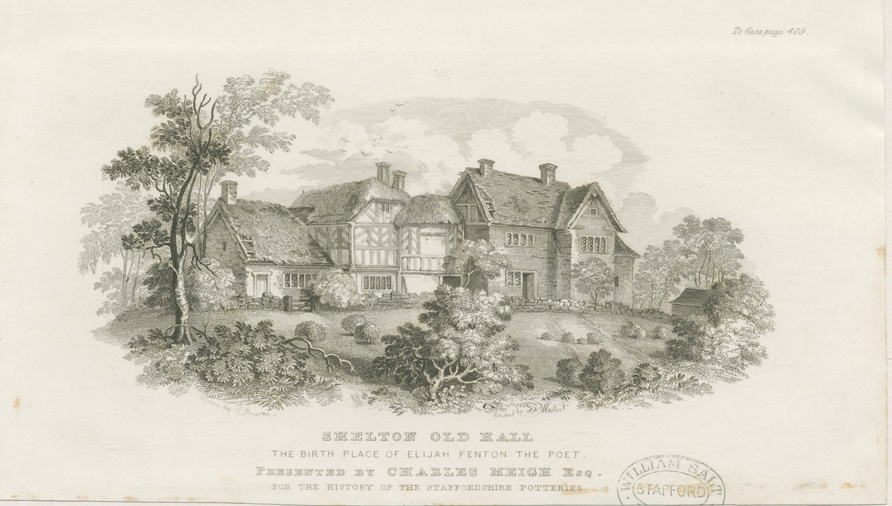 Shelton Old Hall: Steel Engraving by James Flewitt Mullock