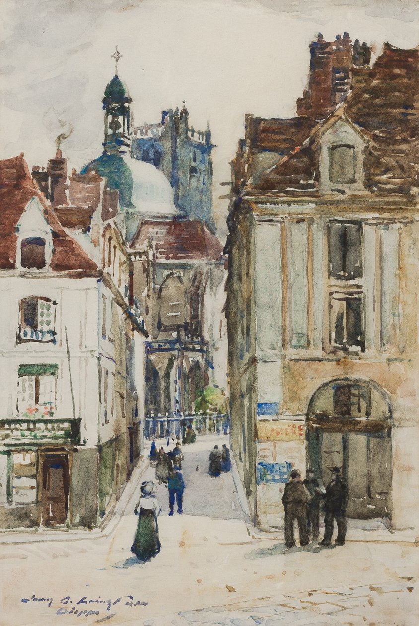 Dieppe, Rue Notre Dame, from the quayside, c.1900 by James Garden Laing