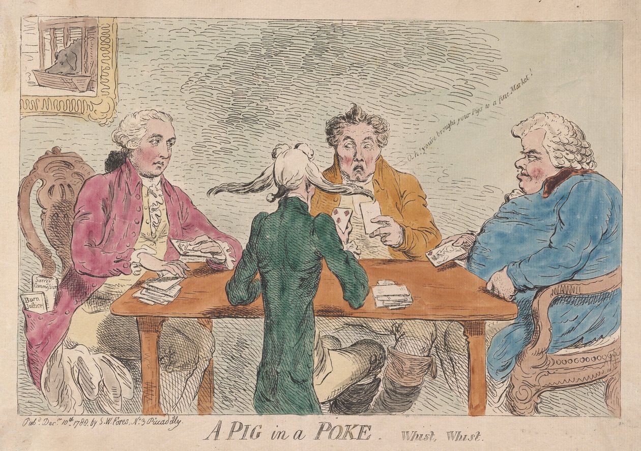 A Pig in a Poke, Whist, Whist, pub. 1788 by James Gillray