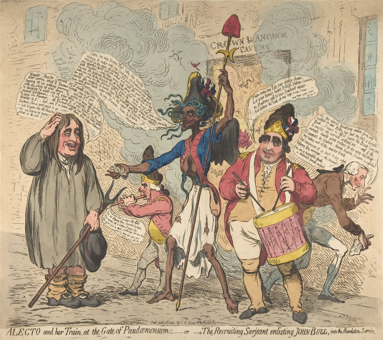 Alecto and Her Train, at the Gate of Pandaemonium: or The Recruiting Sergeant Enlisting by James Gillray
