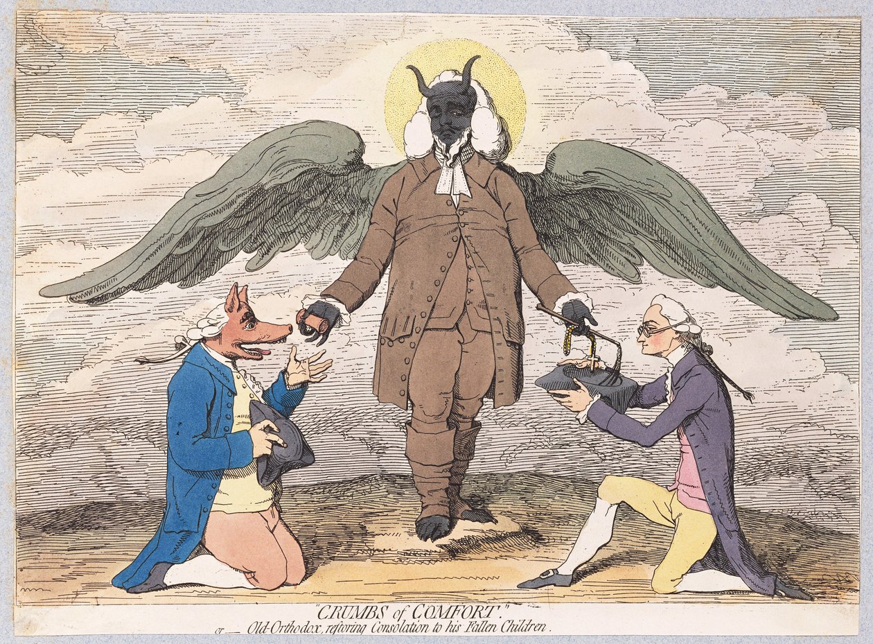 Crumbs of Comfort, or Old Orthodox restoring Consolation to his Fallen Children, pub. 1782 by James Gillray