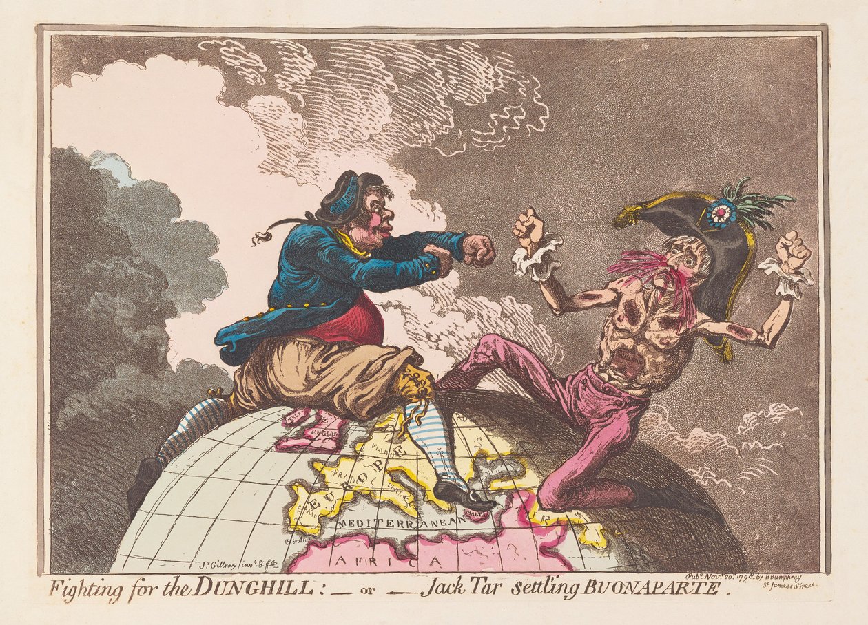 Fighting for the Dunghill or Jack Tar settling Buonaparte by James Gillray