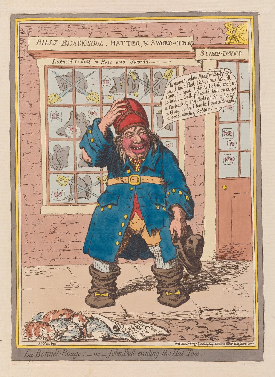 La Bonnet Rouge or John Bull evading the Hat Tax, pub. 1797 by James Gillray