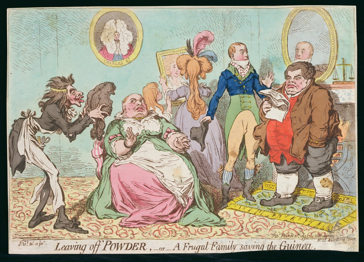 Leaving off Powder, or A Frugal Family saving the Guinea, published by Hannah Humphrey in 1795 by James Gillray