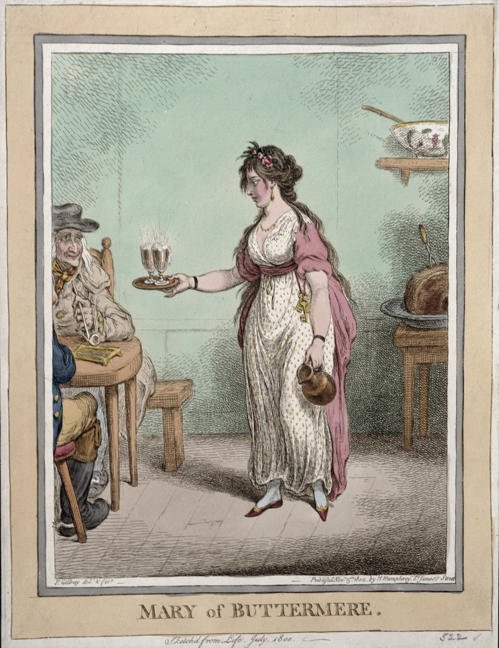 Mary of Buttermere, sketched from life in July 1800, published by Hannah Humphrey in 1802 by James Gillray