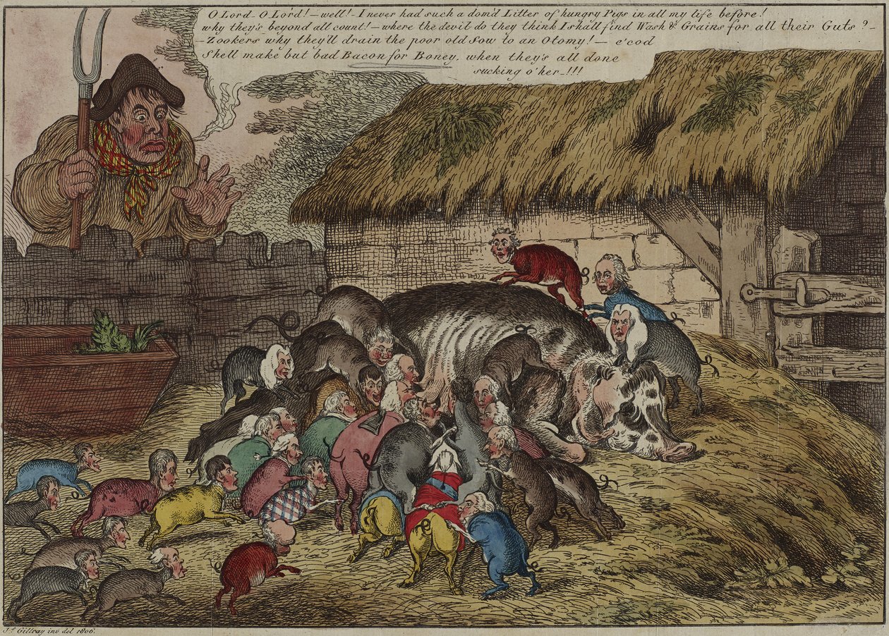 More Pigs than Teats, or the New Litter of Hungry Grunters, Sucking John Bull