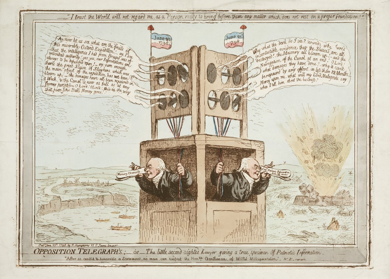 Opposition Telegraphs, or The Little Second Sighted Lawyer Giving a True Specimen of Patriotic Information, 21st June 1798 by James Gillray