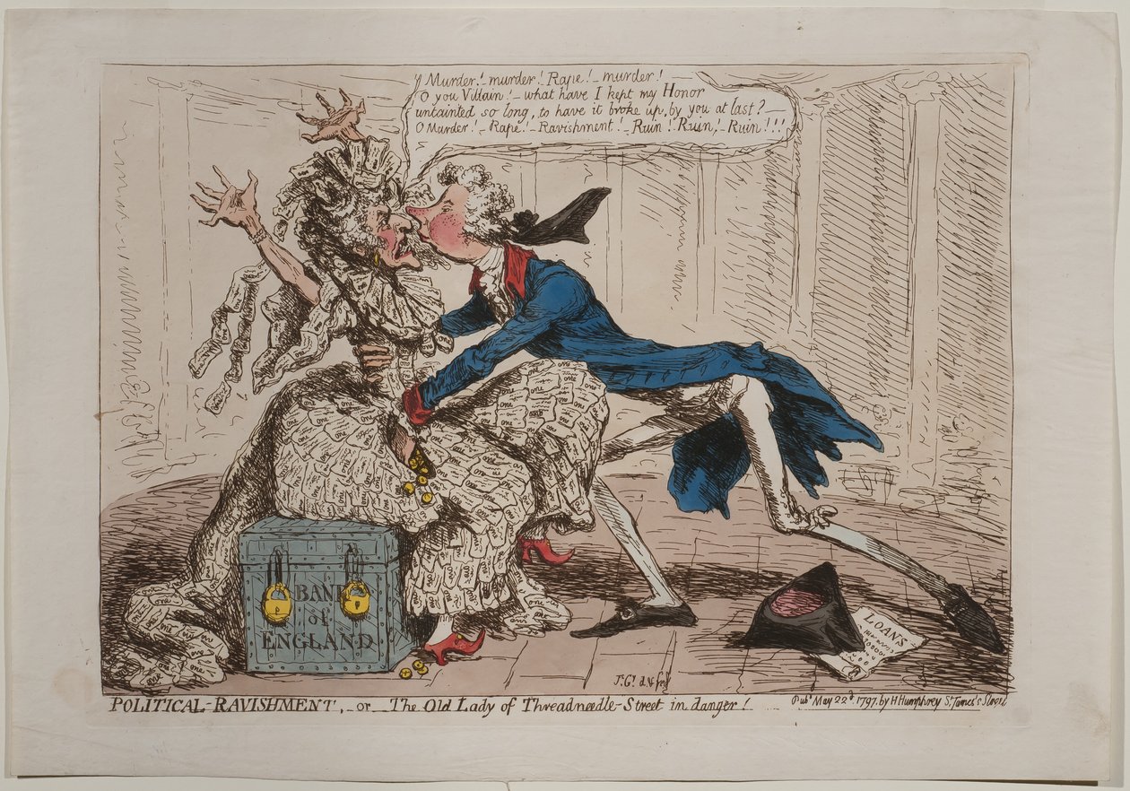 Political Ravishment, or The Old Lady of Threadneedle Street in danger!, published by Hannah Humphrey, 1797 by James Gillray