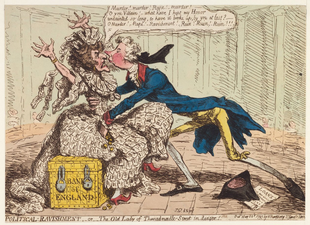 Political Ravishment, or the Old Lady of Threadneedle Street in Danger!, 1797 by James Gillray