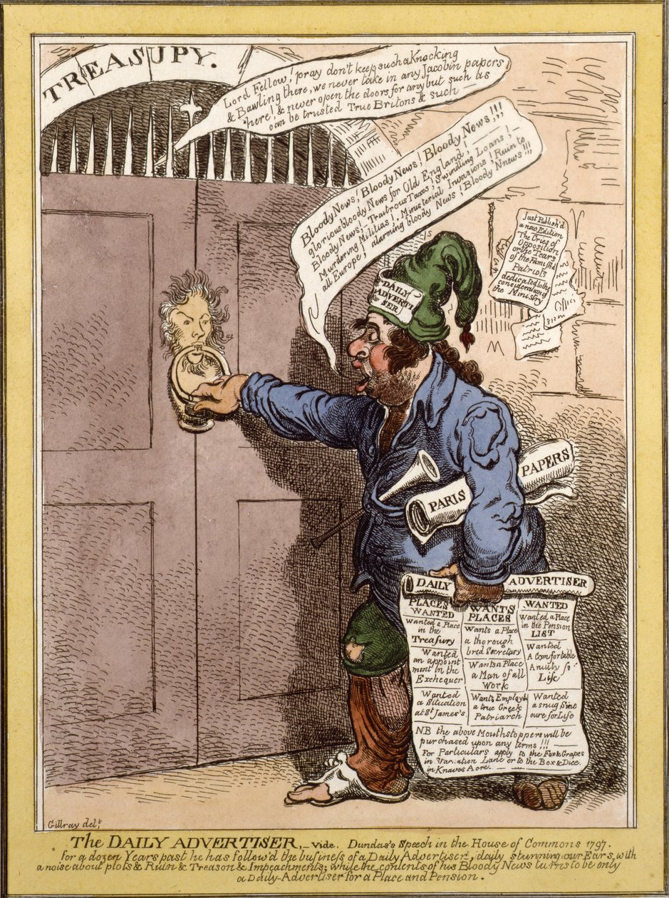 Satirical Cartoon in the Daily Advertiser Regarding Dundas Speech in the House of Commons, 1797 by James Gillray