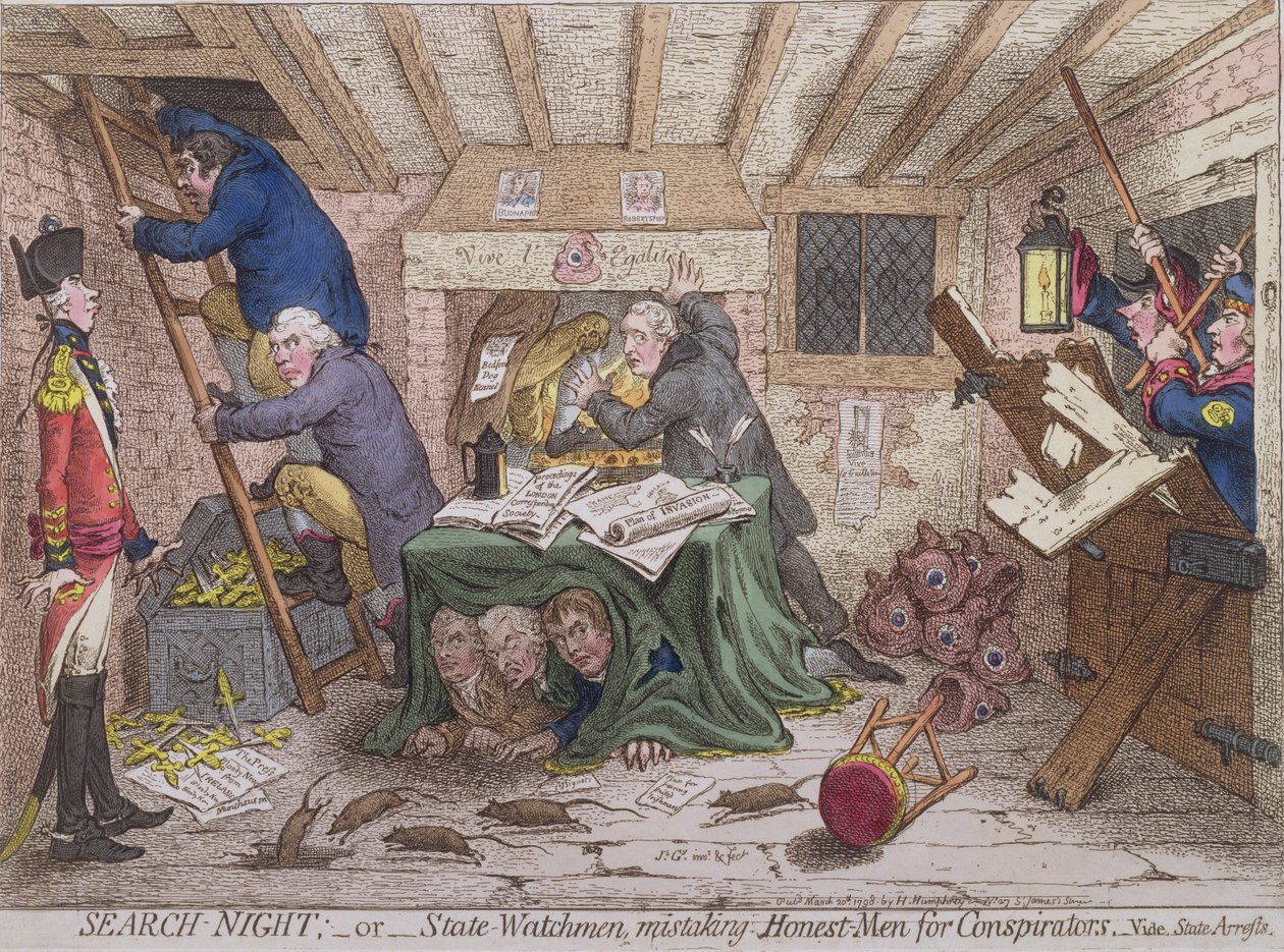 Search Night, or The State Watchmen Mistaking Honest-men for Conspirators, published by Hannah Humphrey in 1798 by James Gillray