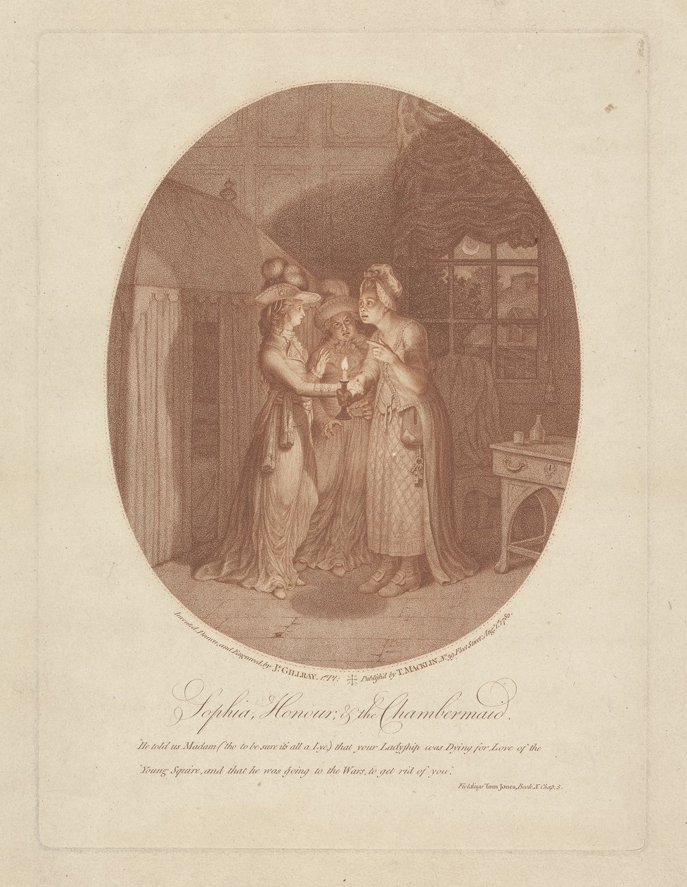 Sophia, Honour, and the Chambermaid, scene from Tom Jones by Henry Fielding by James Gillray