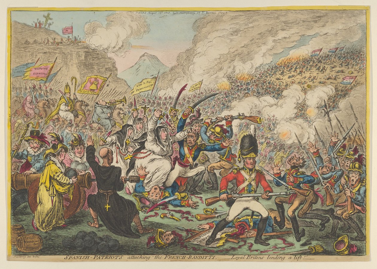 Spanish-Patriots Attacking the French-Banditti- Loyal Britons Lending a Lift, August 15, 1808 by James Gillray
