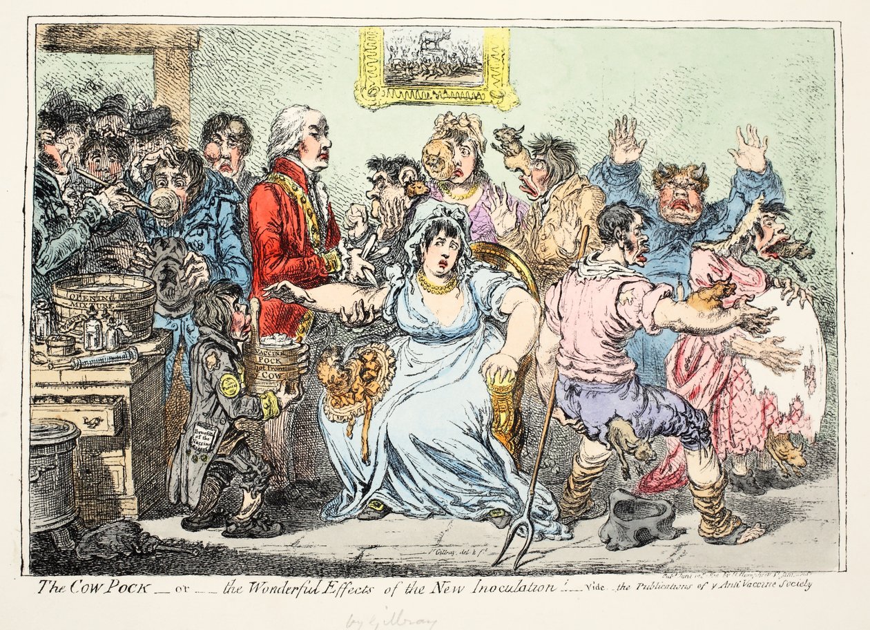 The Cow Pock or Wonderful Effects of the New Innoculation! Vide the publications of the anti-vaccine society, pub by H. Humphreys by James Gillray