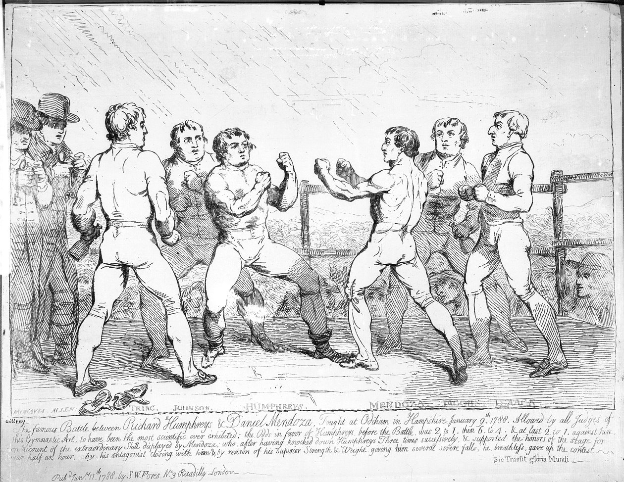 The Famous Battle Between Richard Humphreys and Daniel Mendoza, January 9, 1788 by James Gillray