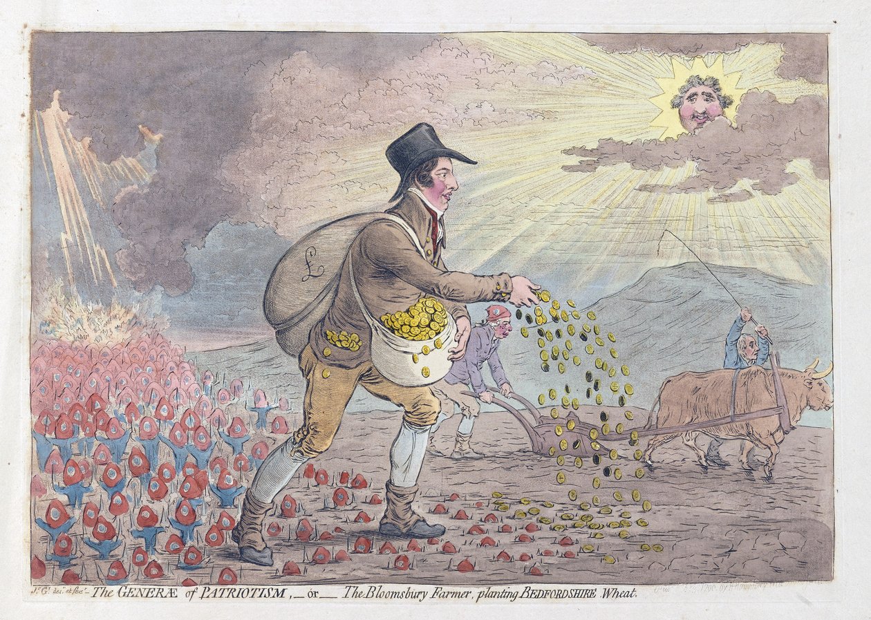 The Generae of Patriotism, or The Bloomsbury Farmer planting Bedfordshire Wheat by James Gillray