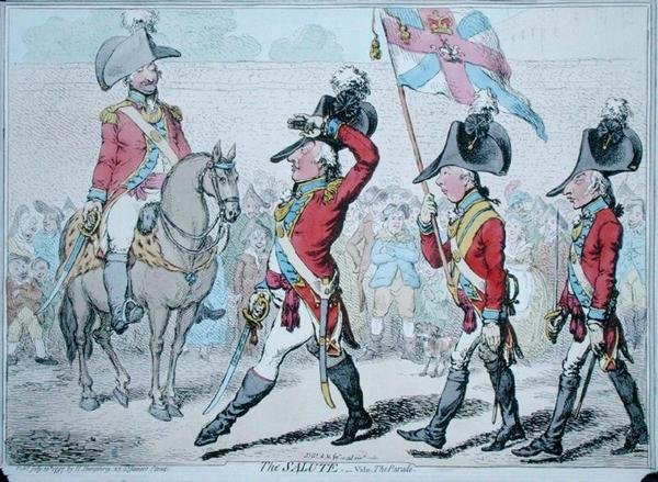 The Salute, or The Parade, published by Hannah Humphrey in 1797 by James Gillray